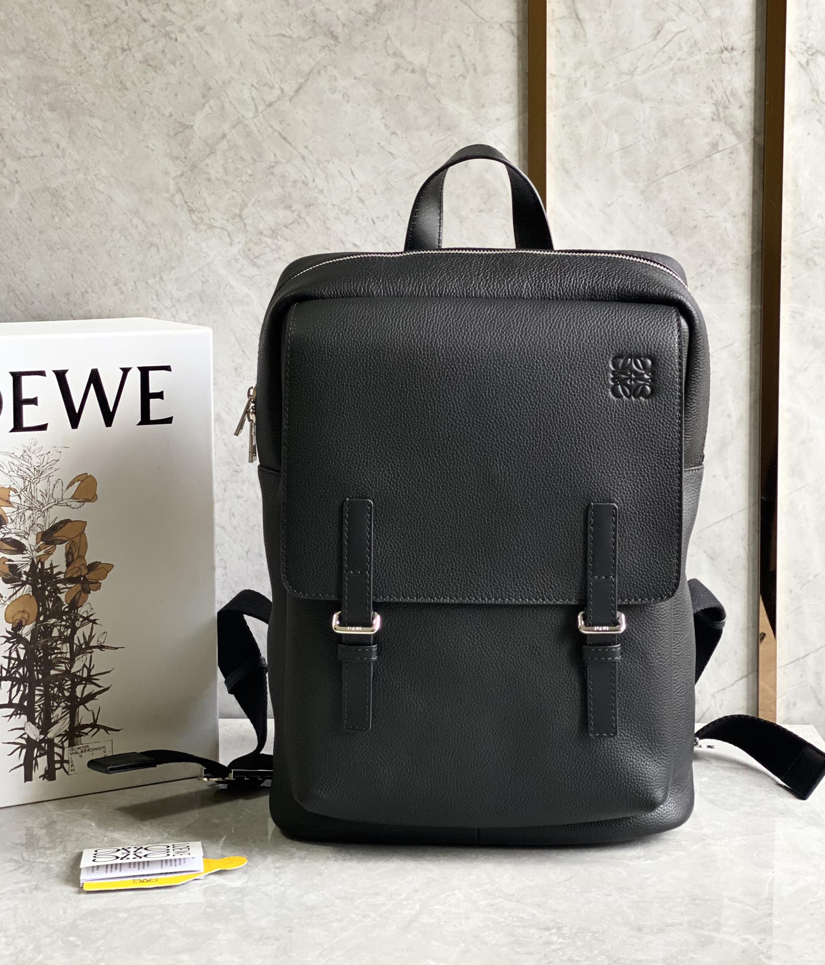 Loewe Military Backpack in Soft Grained Calfskin Black